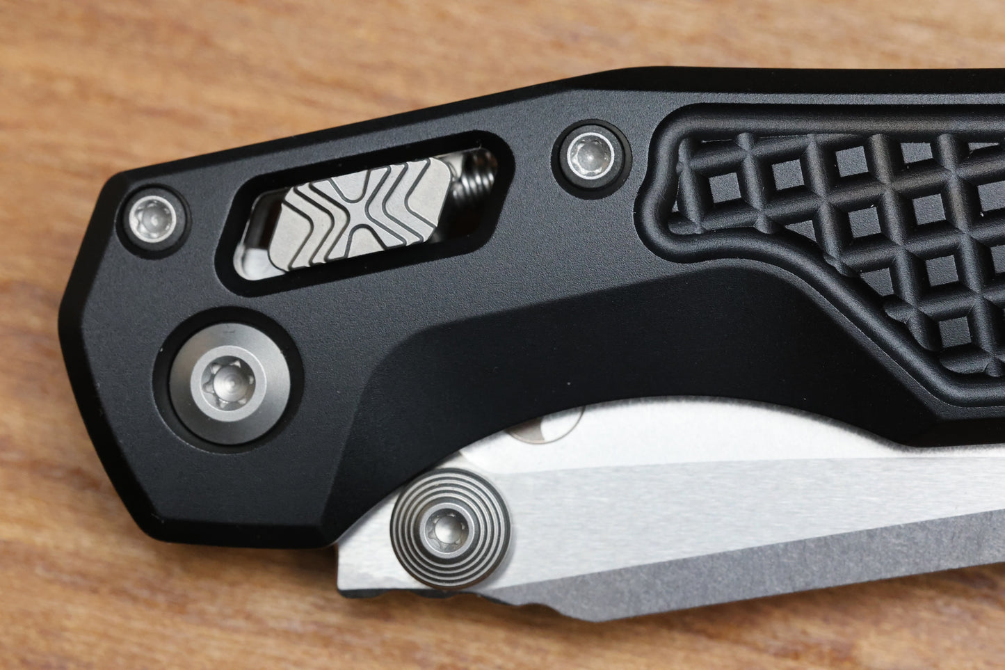 MICROTECH MSI RAM LOK MINI PROOF RUN BLACK FRAG ALUMINUM HANDLES W/ STONEWASH M390MK 210M-10FRSPR