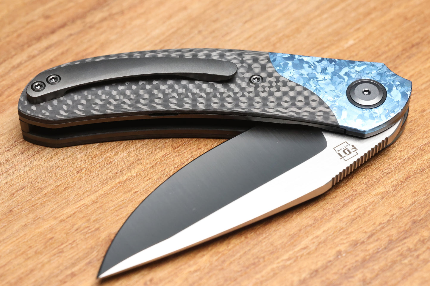 REATE KNIVES FDT TF-4 TITANIUMI CARBON FIBRE CRYSTAL TI BOLSTER AND ACCENTS M398 BLADE
