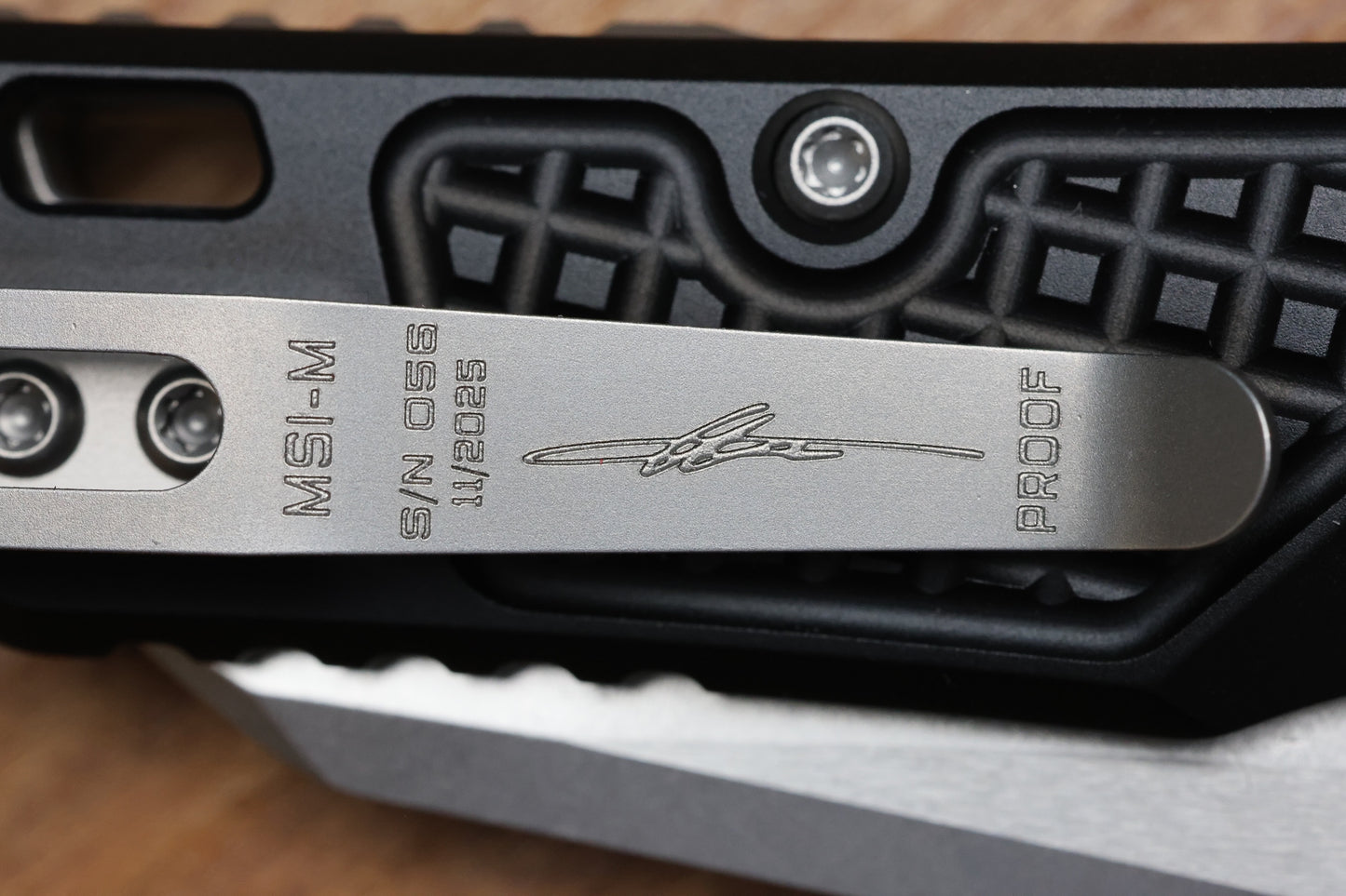 MICROTECH MSI RAM LOK MINI PROOF RUN BLACK FRAG ALUMINUM HANDLES W/ STONEWASH M390MK 210M-10FRSPR