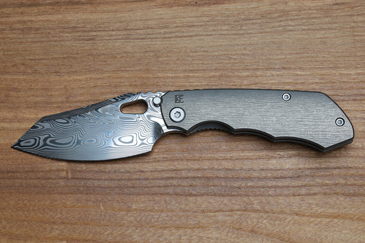 CUSTOM KNIFE FACTORY & ROTTEN DESIGN EVO 1.1 TUMBLED TI HANDLES W/ DAMASTEEL