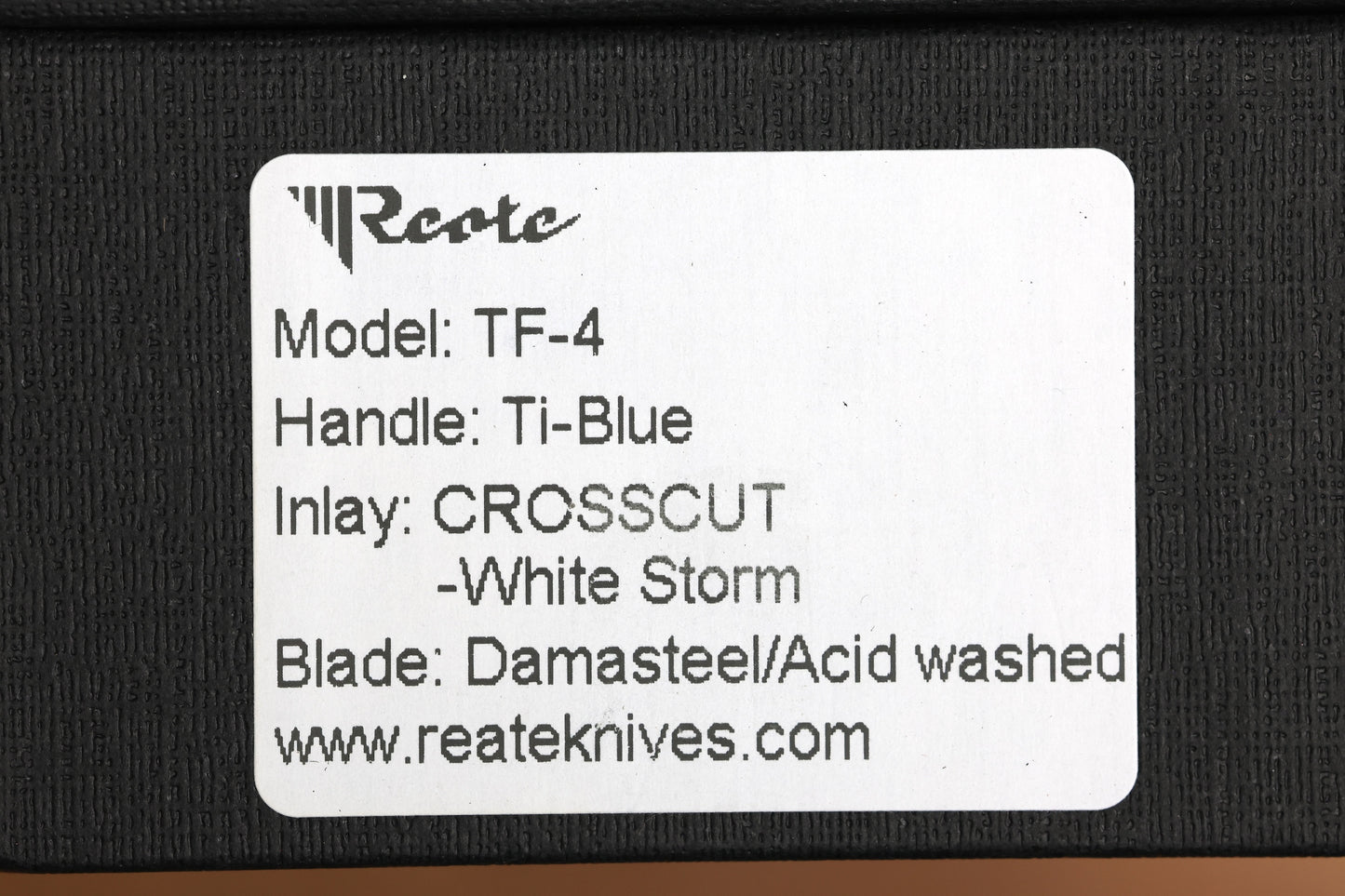 REATE KNIVES FDT TF-4 TITANIUM WHITE STORM FAT CARBON ZIRCUTI BOLSTER AND ACCENTS DAMASTEEL BLADE
