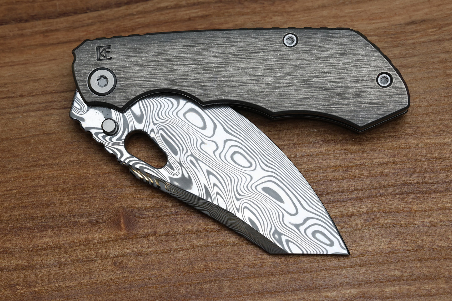 CUSTOM KNIFE FACTORY & ROTTEN DESIGN EVO 1.1 TUMBLED TI HANDLES W/ DAMASTEEL