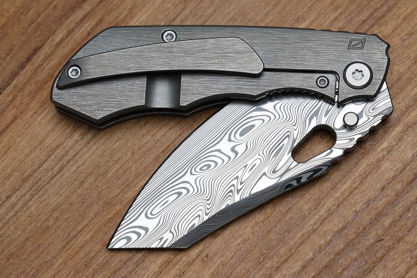 CUSTOM KNIFE FACTORY & ROTTEN DESIGN EVO 1.1 TUMBLED TI HANDLES W/ DAMASTEEL