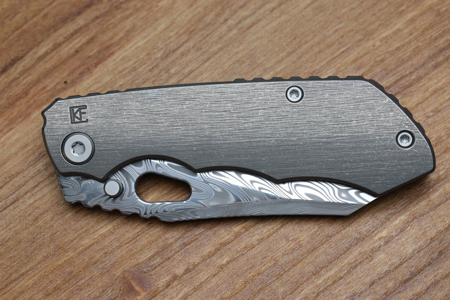 CUSTOM KNIFE FACTORY & ROTTEN DESIGN EVO 1.1 TUMBLED TI HANDLES W/ DAMASTEEL