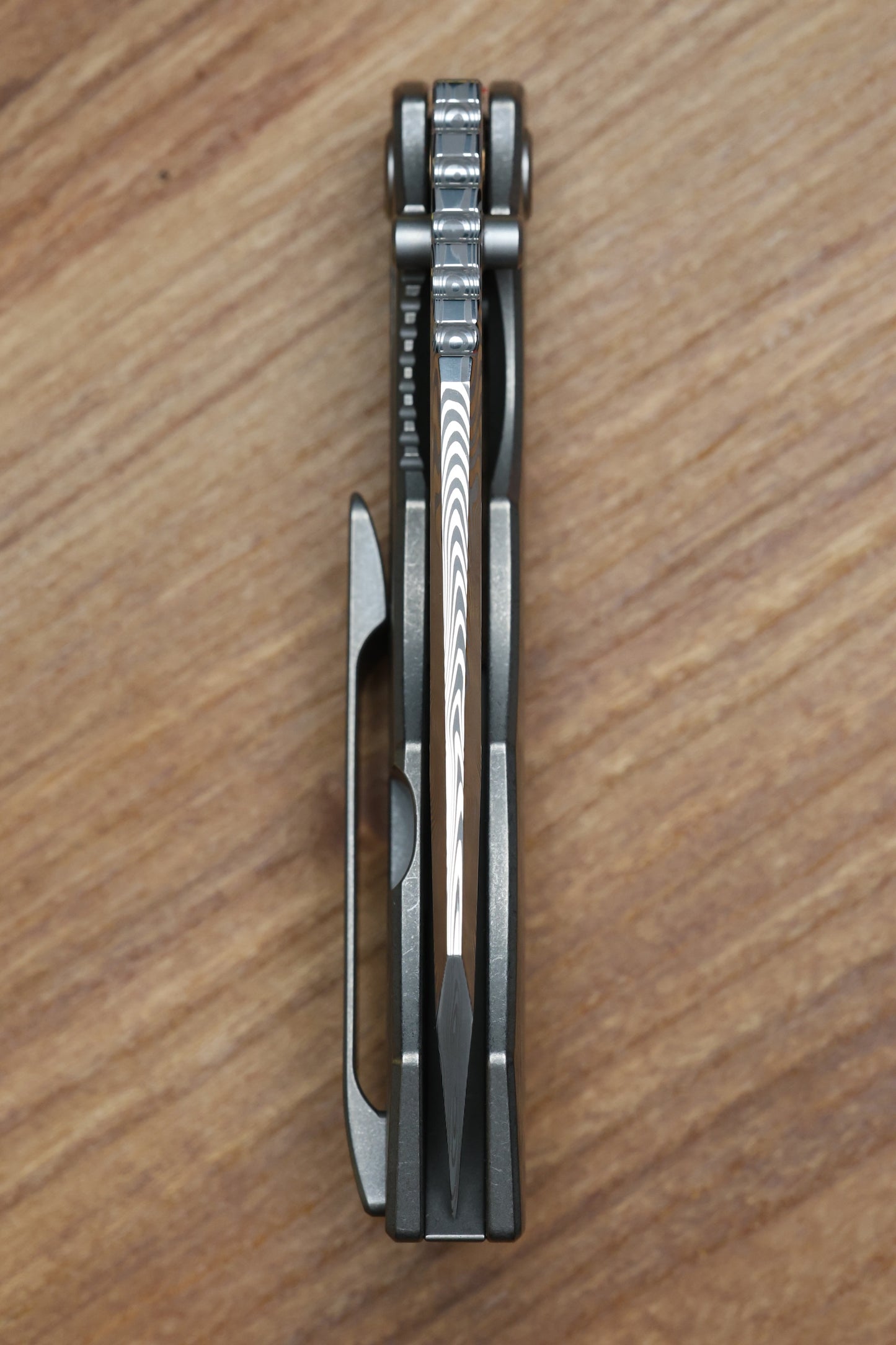 CUSTOM KNIFE FACTORY & ROTTEN DESIGN EVO 1.1 TUMBLED TI HANDLES W/ DAMASTEEL