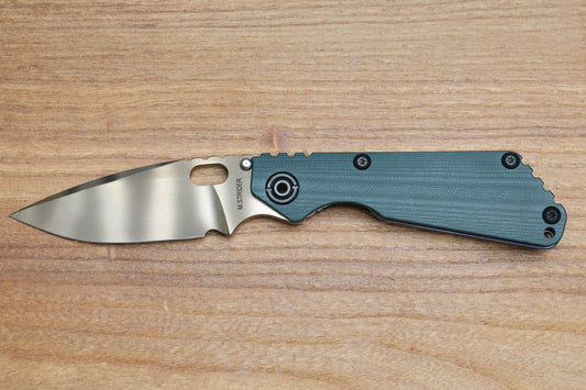 STRIDER KNIVES SNG - ANODIZED TITANIUM/FOREST GREEN G10 HANDLE - DROP POINT BRONZE TIGER STRIPE 20CV BLADE