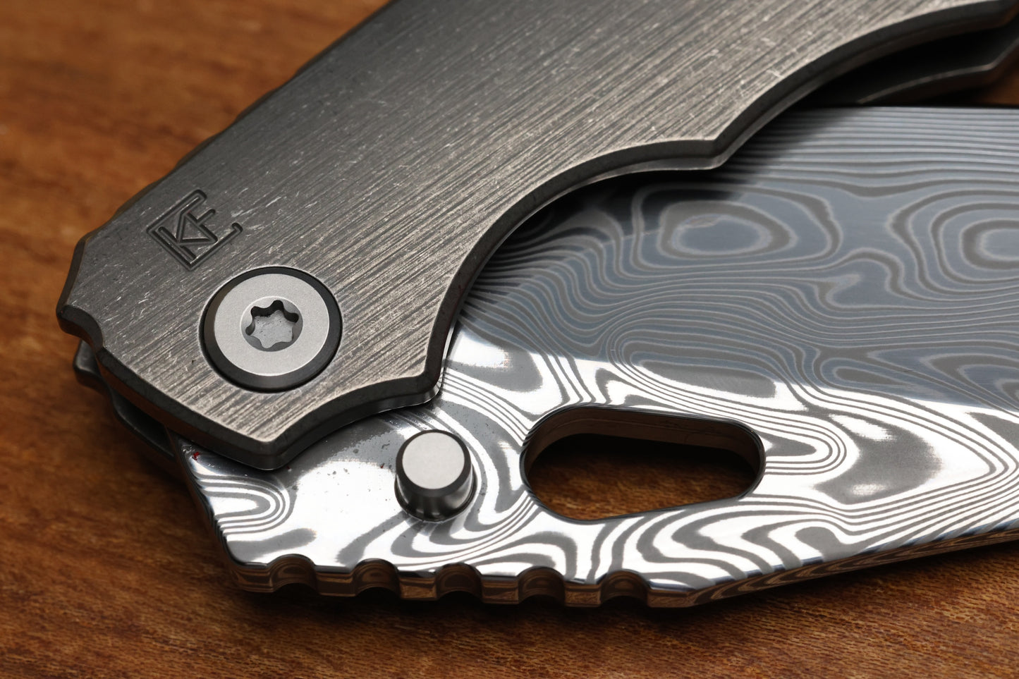 CUSTOM KNIFE FACTORY & ROTTEN DESIGN EVO 1.1 TUMBLED TI HANDLES W/ DAMASTEEL