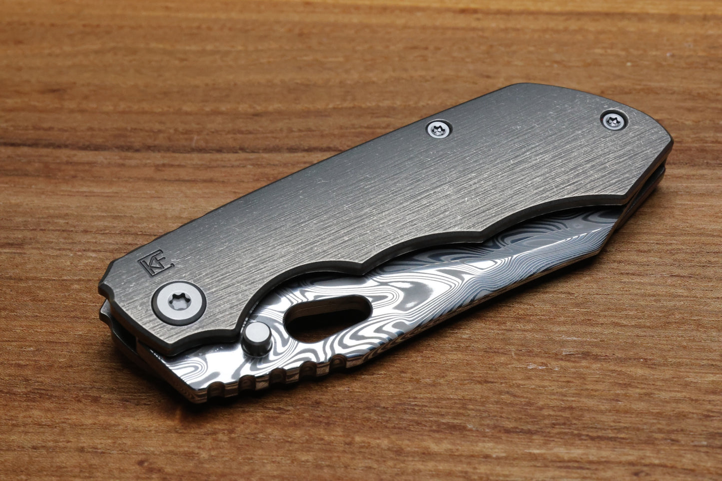 CUSTOM KNIFE FACTORY & ROTTEN DESIGN EVO 1.1 TUMBLED TI HANDLES W/ DAMASTEEL