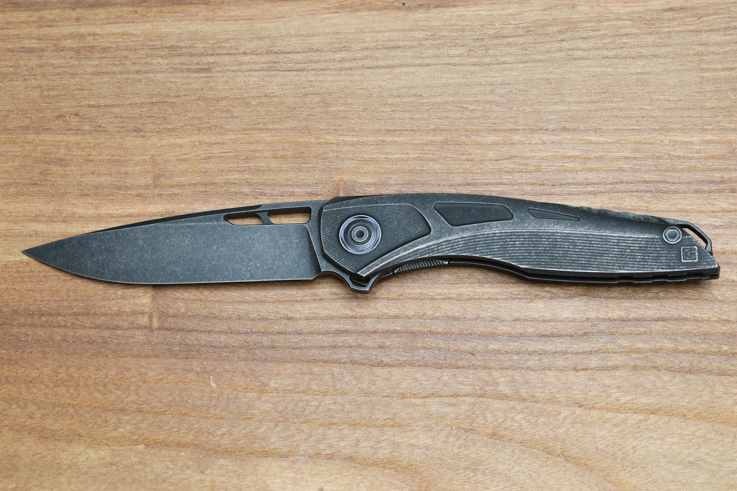 CUSTOM KNIFE FACTORY SUKHOI-5 BLACKWASH TITANIUM HANDLES W/ CRYSTAL TI BACKSPACER & M398