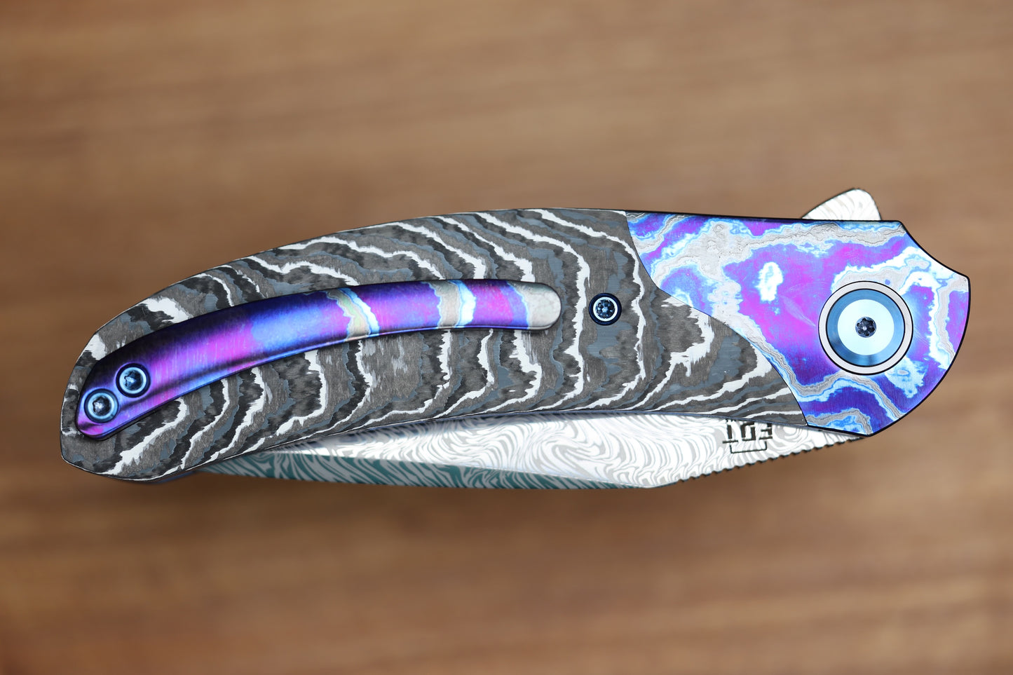 REATE KNIVES FDT TF-4 TITANIUM WHITE STORM FAT CARBON ZIRCUTI BOLSTER AND ACCENTS DAMASTEEL BLADE