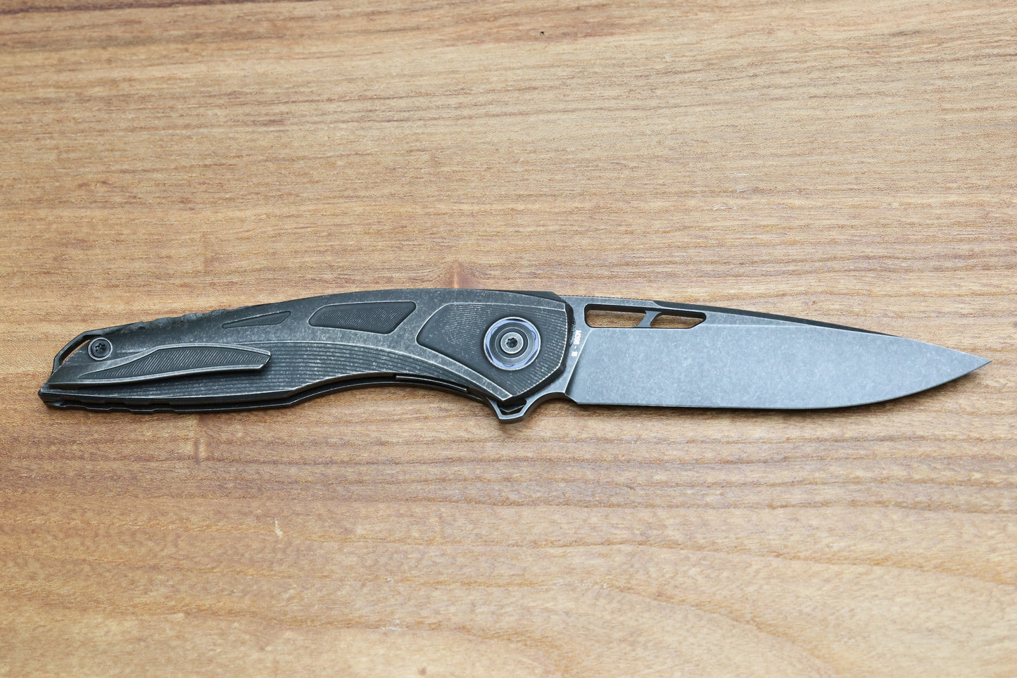 CUSTOM KNIFE FACTORY SUKHOI-5 BLACKWASH TITANIUM HANDLES W/ CRYSTAL TI BACKSPACER & M398
