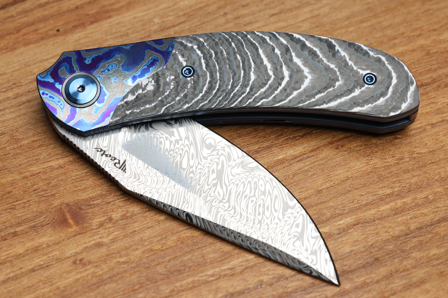 REATE KNIVES FDT TF-4 TITANIUM WHITE STORM FAT CARBON ZIRCUTI BOLSTER AND ACCENTS DAMASTEEL BLADE