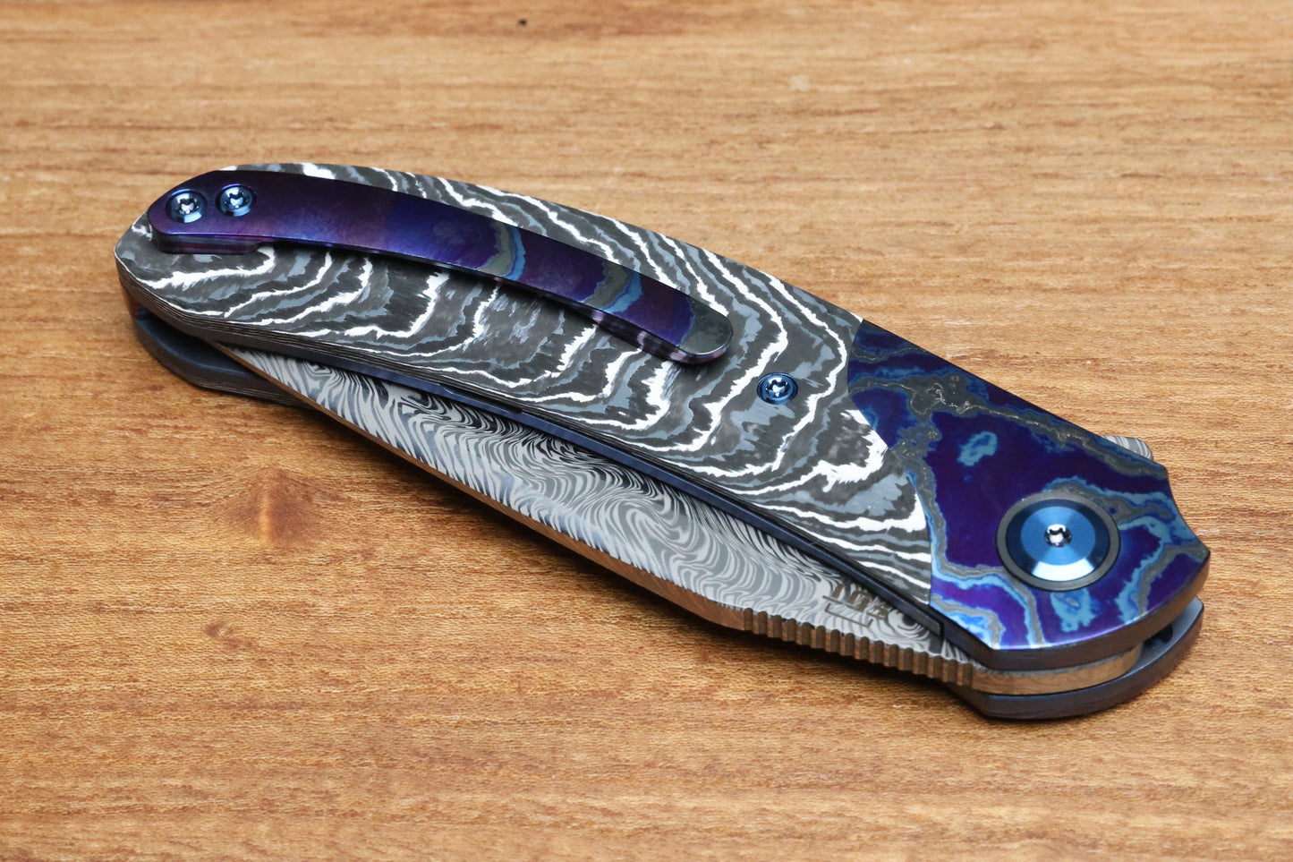 REATE KNIVES FDT TF-4 TITANIUM WHITE STORM FAT CARBON ZIRCUTI BOLSTER AND ACCENTS DAMASTEEL BLADE