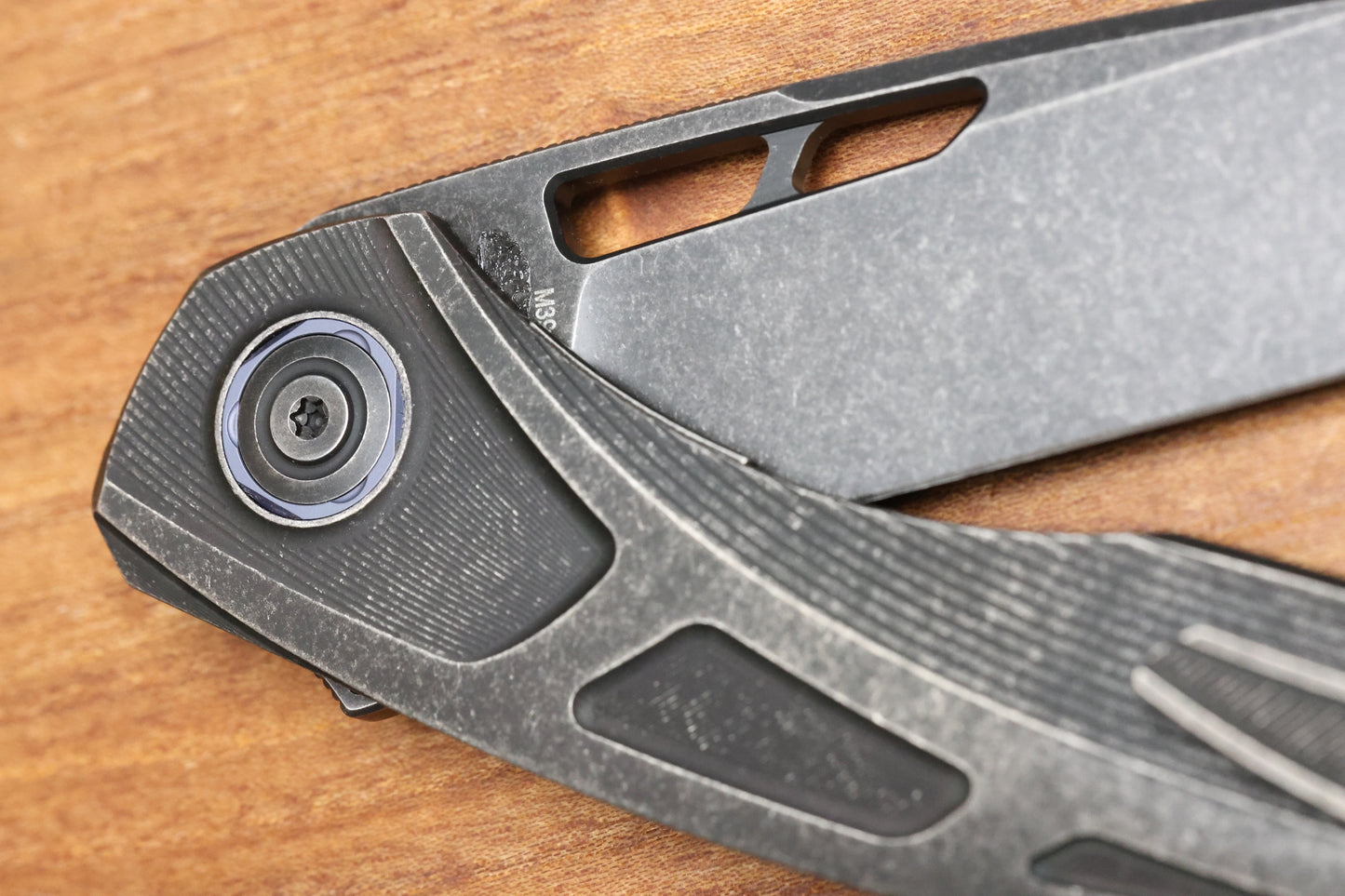 CUSTOM KNIFE FACTORY SUKHOI-5 BLACKWASH TITANIUM HANDLES W/ CRYSTAL TI BACKSPACER & M398