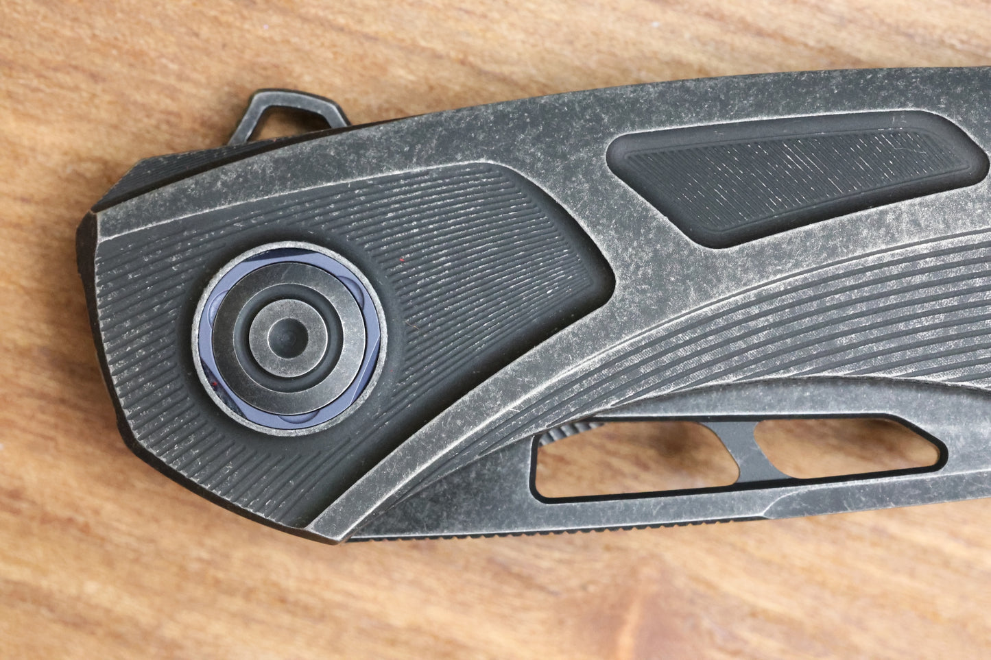 CUSTOM KNIFE FACTORY SUKHOI-5 BLACKWASH TITANIUM HANDLES W/ CRYSTAL TI BACKSPACER & M398