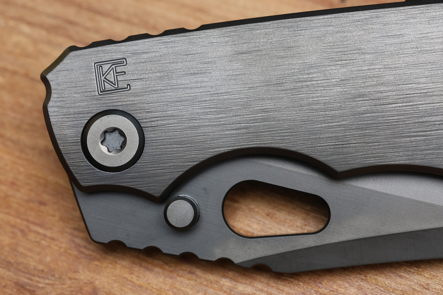 CUSTOM KNIFE FACTORY & ROTTEN DESIGN EVO 1.1 MATTE DLC TI HANDLES W/ M398