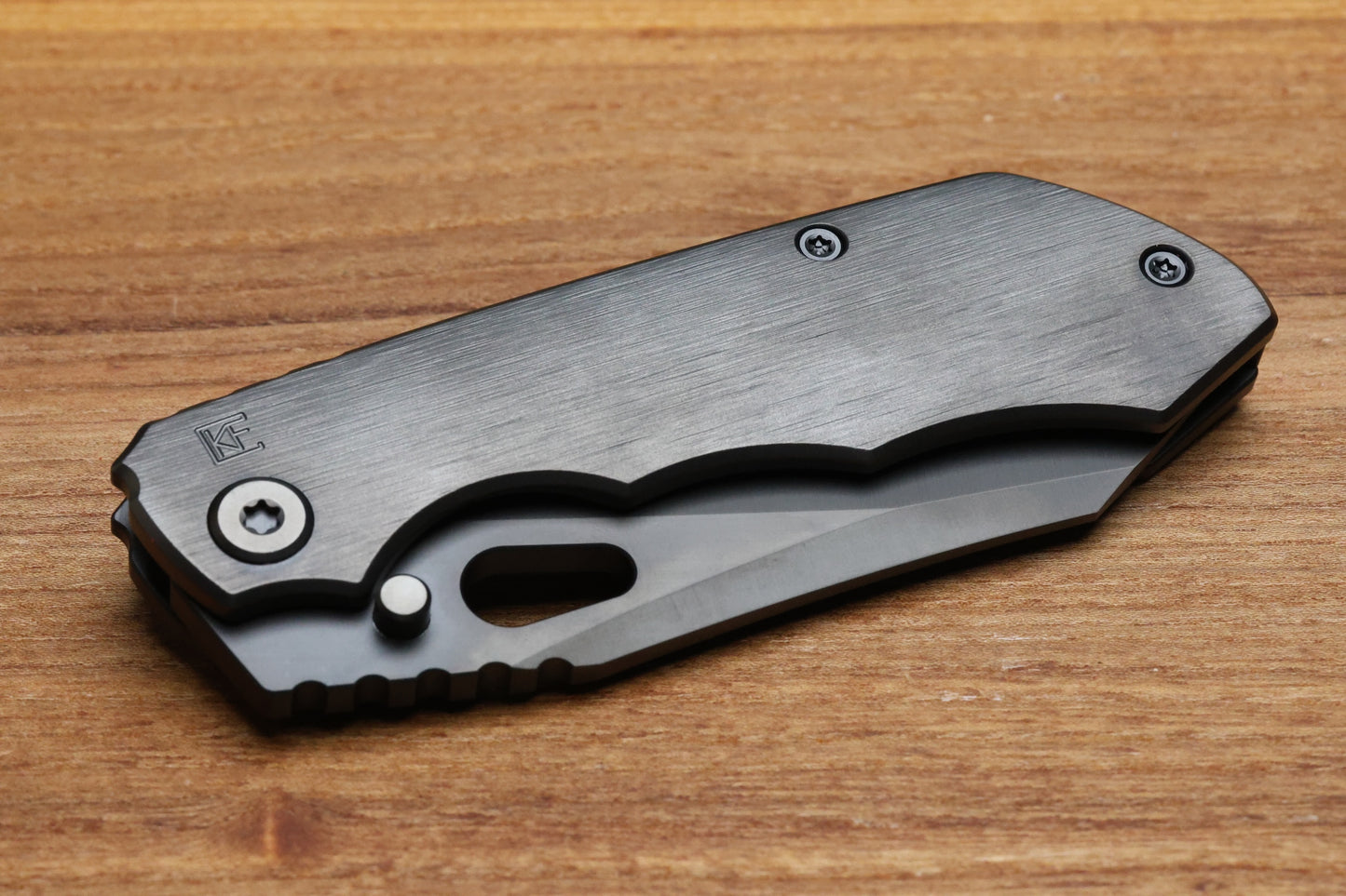 CUSTOM KNIFE FACTORY & ROTTEN DESIGN EVO 1.1 MATTE DLC TI HANDLES W/ M398